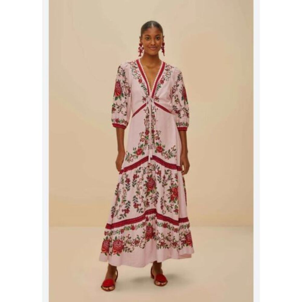 Farm Rio maxi floral dress Pink Flower Tapestry